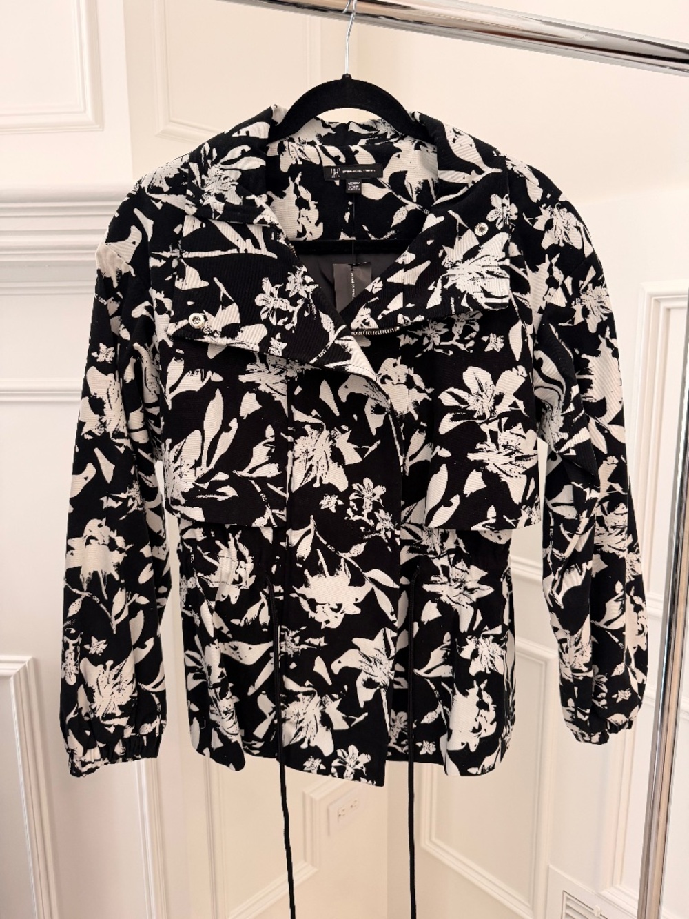 NWT INC International Concepts Floral Moto Jacket Black White M